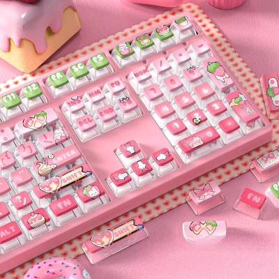 Strawberry Cream 104+12 Clear PC+PBT Dye-subbed Pudding Jelly Keycaps Set ASA Profile Mechanical Keyboard